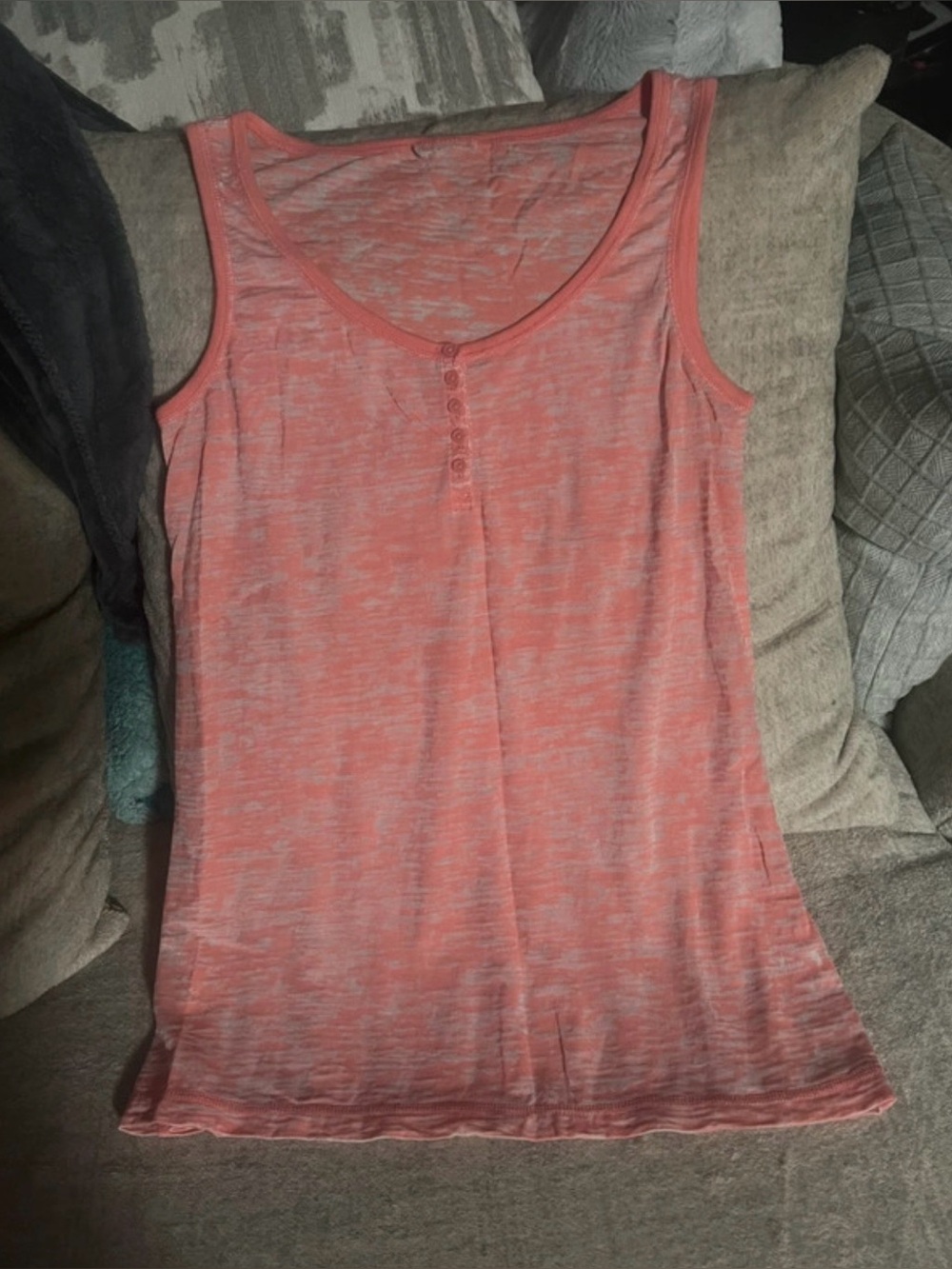 Coral burnout or slub-knit henley tank top